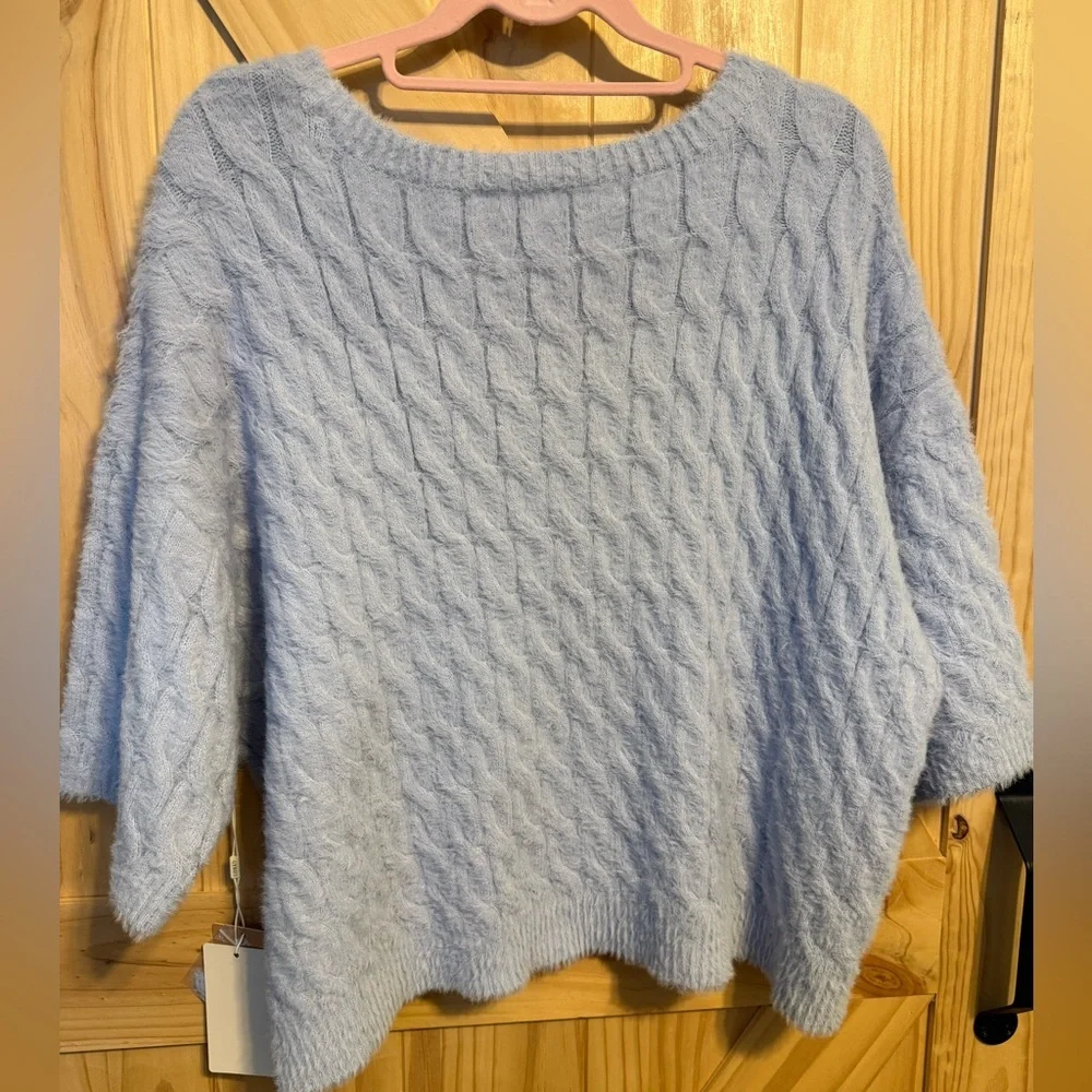 Cyrus Soft Blue Cable Knit Sweater - Picture 3 of 10